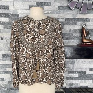 Lucky Brand Tassel Peasant Top Size M Multi Patterned 3/4 Sleeve
